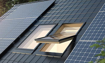 Home with solar panels as part of a solar and battery energy system